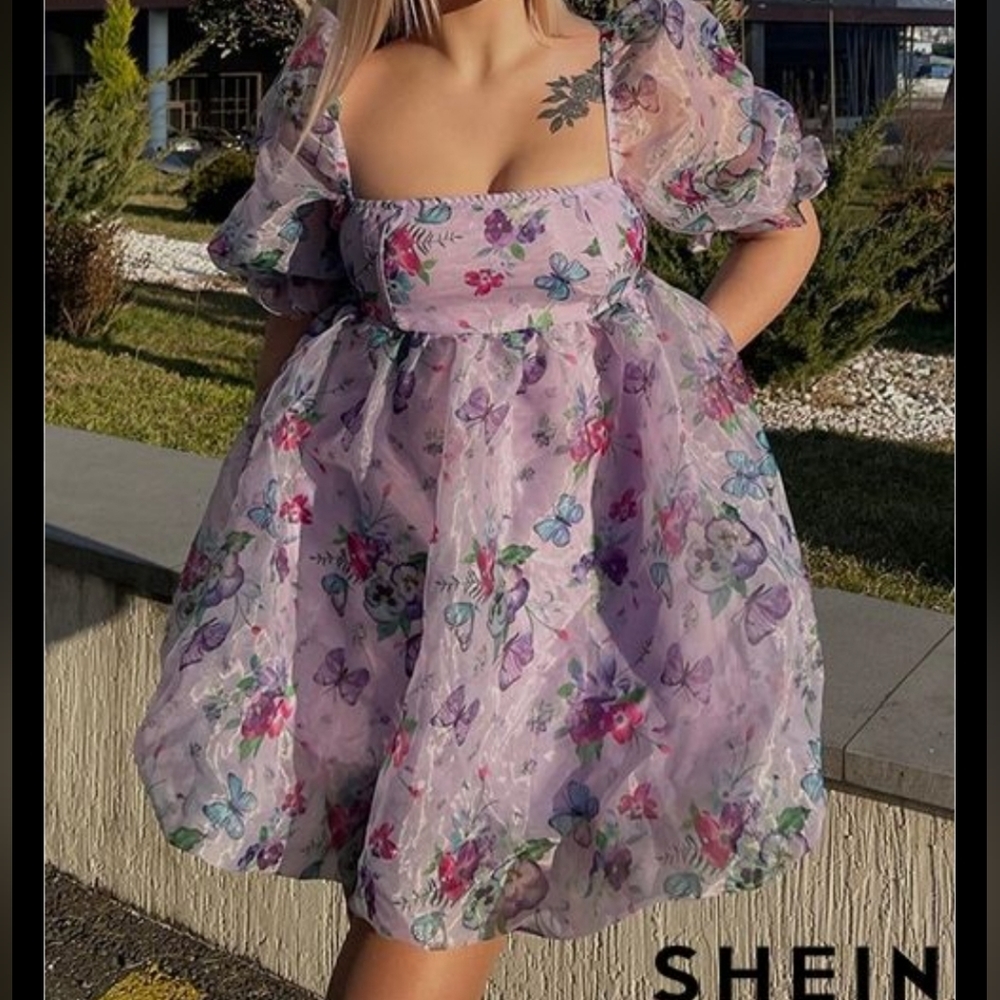 Shein BUTTERFLY PUFFY above knee dress